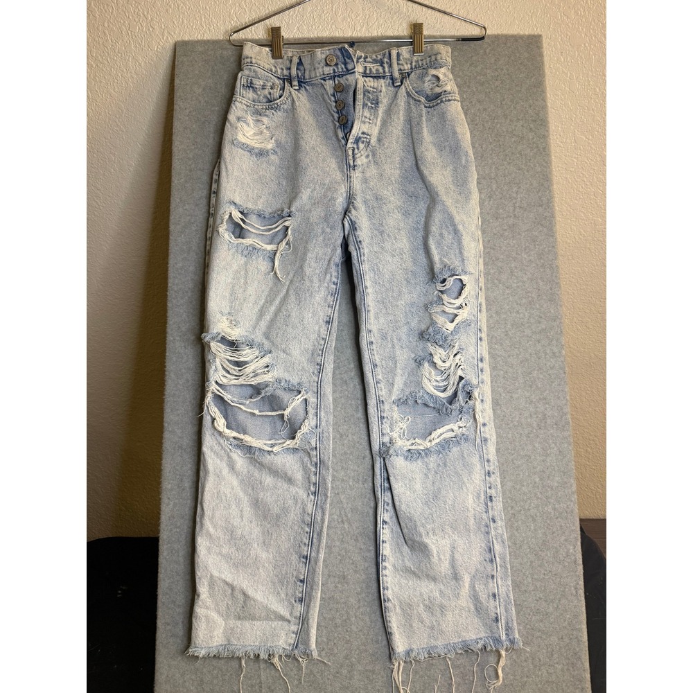 PacSun High Rise Straight Distressed Light Wash Jeans Size 25 Button Fly